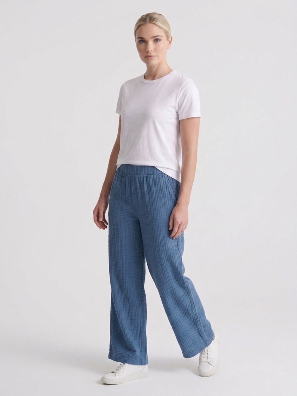 GAP Slate Blue Seersucker Wide Leg Pants